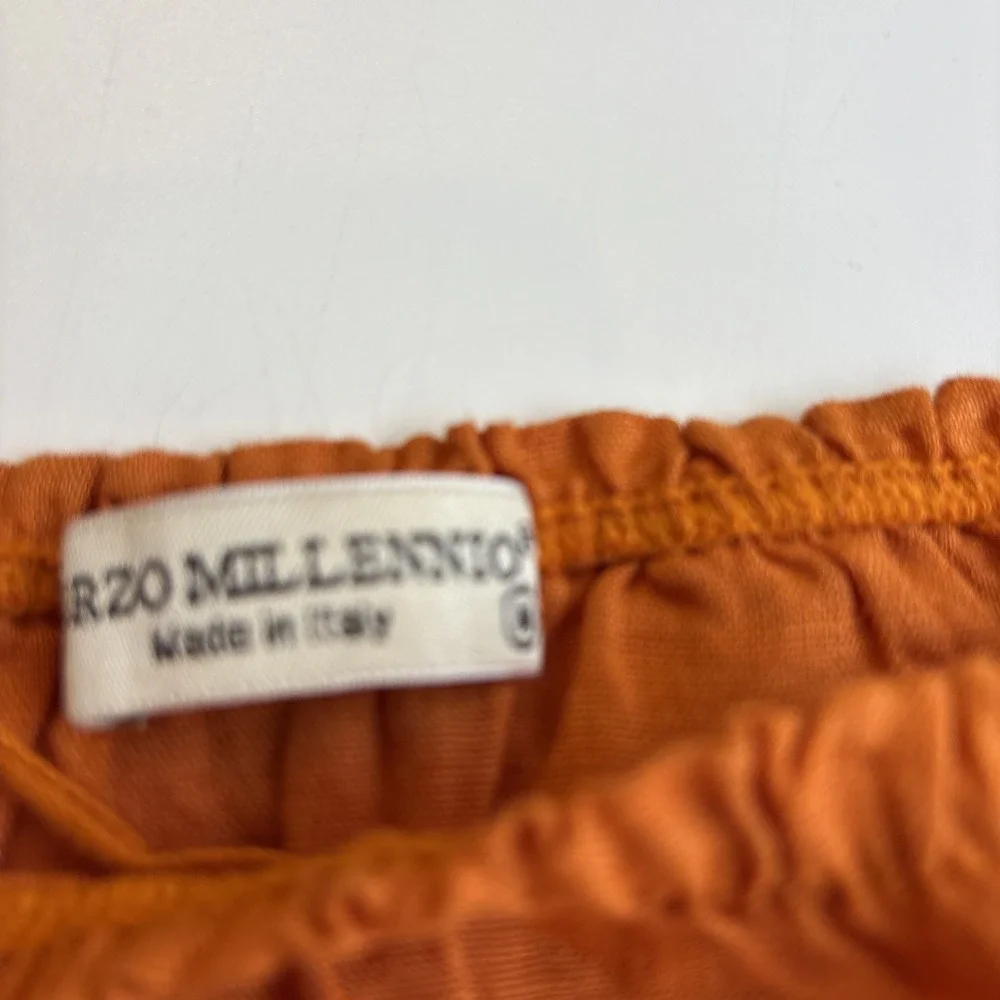 Terzo Millennio Italy 100% Linen Ruffle Top Orange Minimalist Coastal Peasant M - Picture 3 of 6
